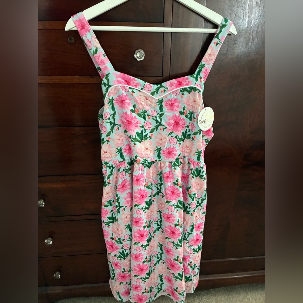 NWT Sugar Bee Clothing Pink Peonies Tank Dress XL
